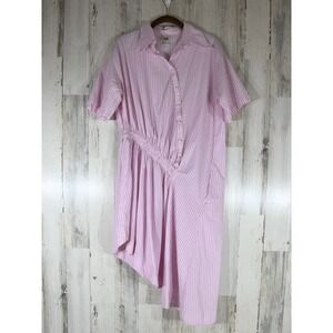 NAO Kai Collective Pink White Stripe Shirt Dress Size Large Asymmetrical Hem